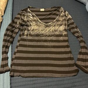 Daytrip Black and Gray Striped Top silver glitter